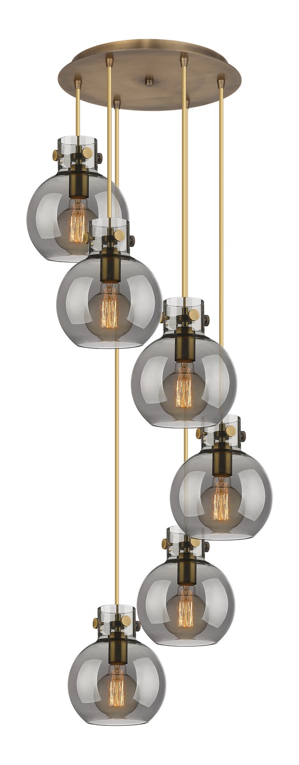 Six Light Pendant by Innovations - Newton Collection, Brushed Brass Finish - 116-410-1PS-BB-G410-8SM