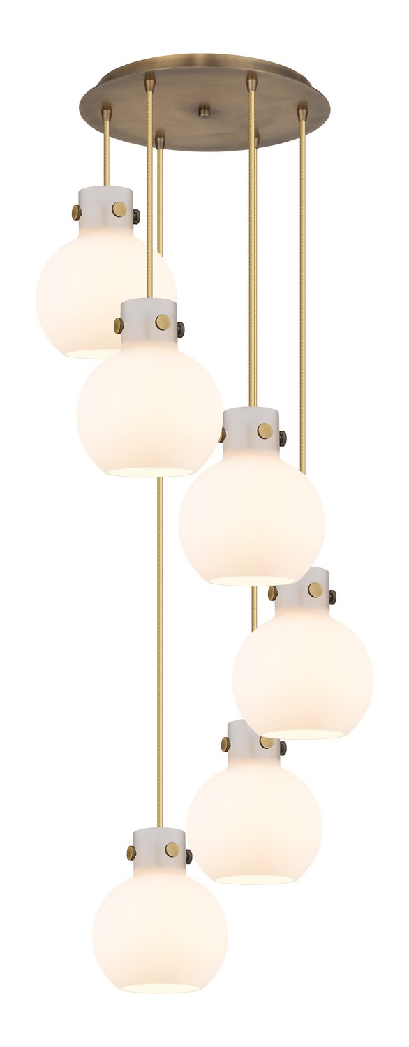 Six Light Pendant by Innovations - Newton Collection, Brushed Brass Finish - 116-410-1PS-BB-G410-8WH