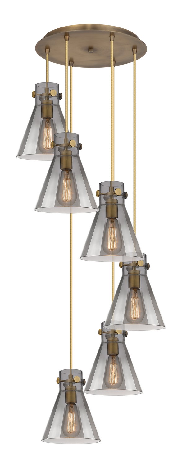 Six Light Pendant by Innovations - Downtown Urban Collection, Brushed Brass Finish - 116-410-1PS-BB-G411-8SM