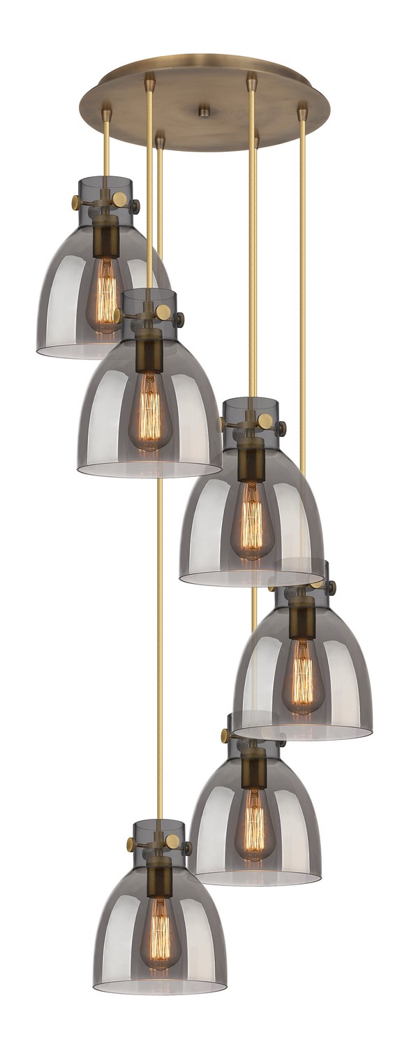 Six Light Pendant by Innovations - Downtown Urban Collection, Brushed Brass Finish - 116-410-1PS-BB-G412-8SM