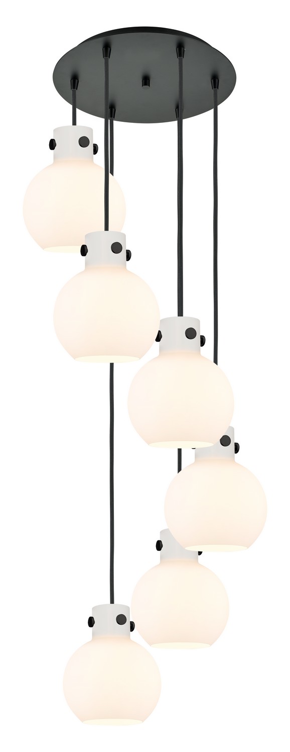 Six Light Pendant by Innovations - Newton Collection, Matte Black Finish - 116-410-1PS-BK-G410-8WH