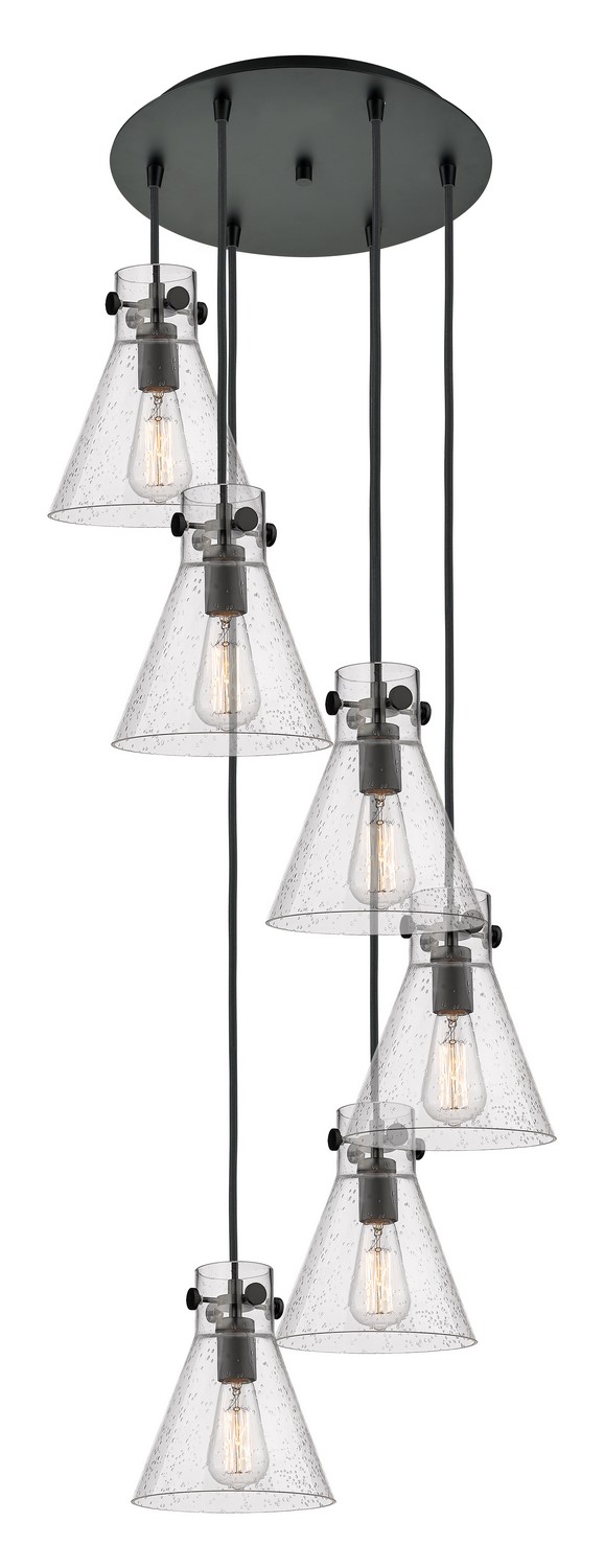 Six Light Pendant by Innovations - Downtown Urban Collection, Matte Black Finish - 116-410-1PS-BK-G411-8SDY