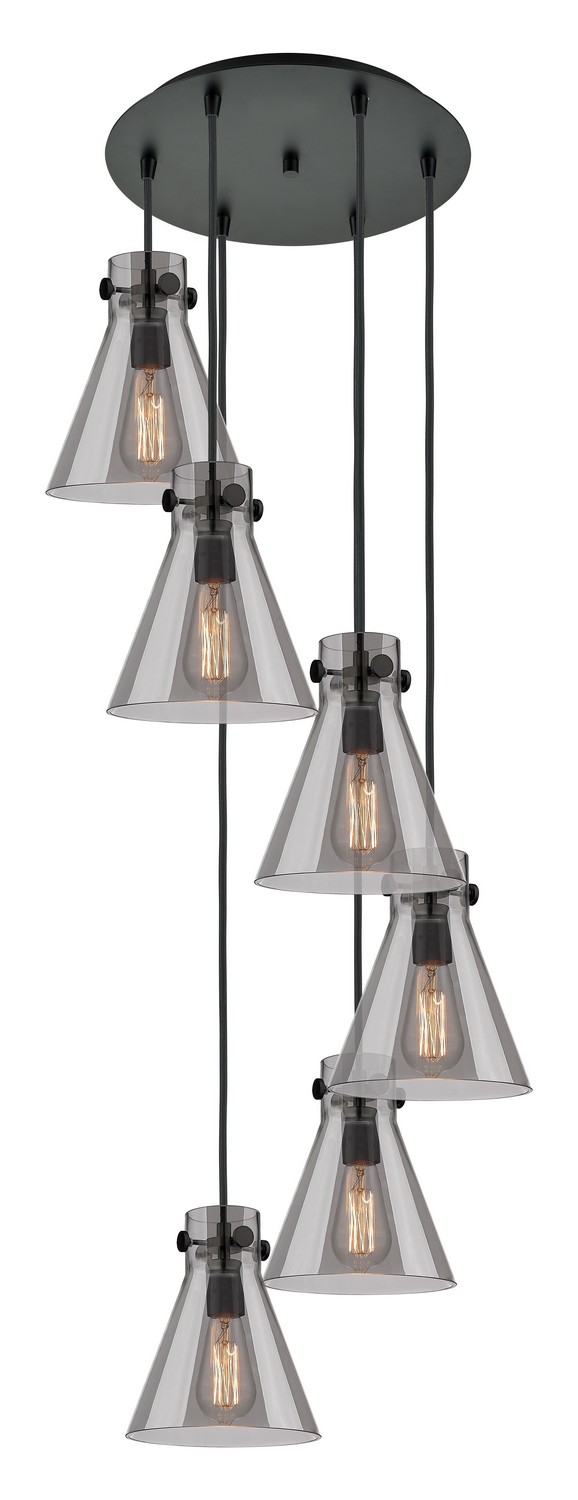 Six Light Pendant by Innovations - Downtown Urban Collection, Matte Black Finish - 116-410-1PS-BK-G411-8SM
