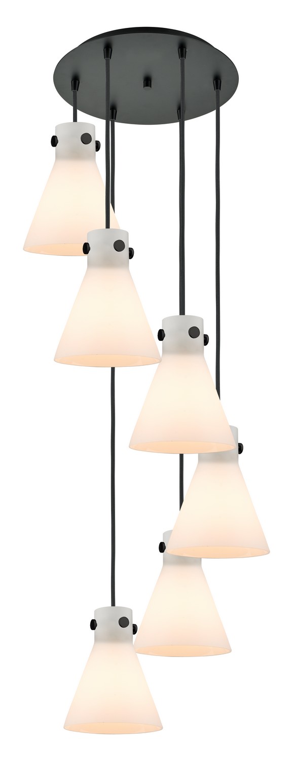 Six Light Pendant by Innovations - Downtown Urban Collection, Matte Black Finish - 116-410-1PS-BK-G411-8WH