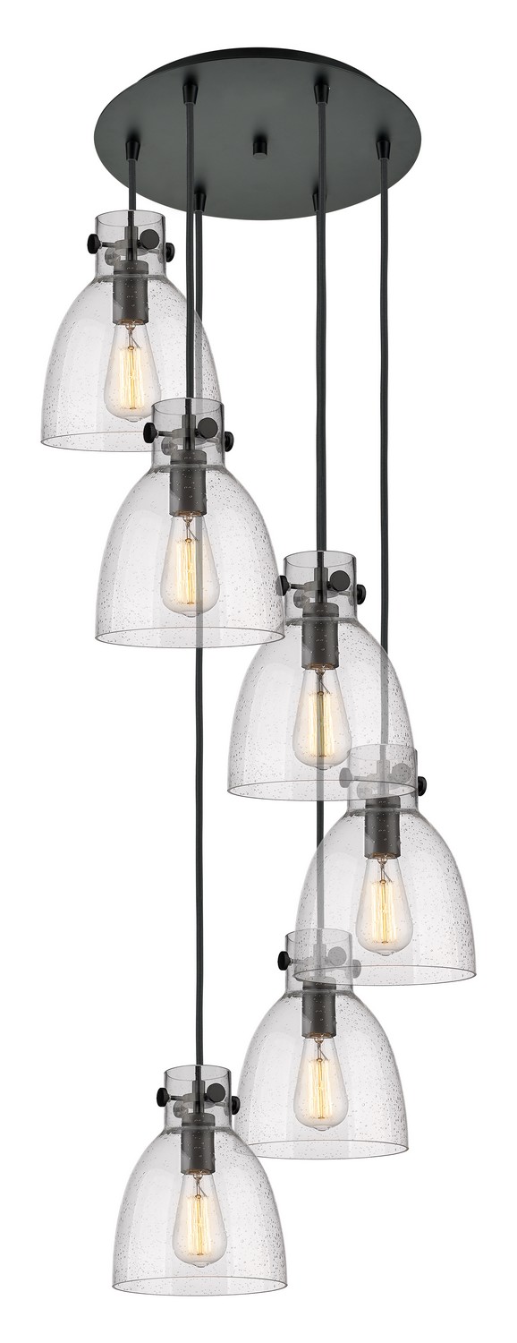 Six Light Pendant by Innovations - Downtown Urban Collection, Matte Black Finish - 116-410-1PS-BK-G412-8SDY
