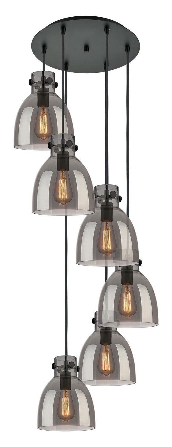 Six Light Pendant by Innovations - Downtown Urban Collection, Matte Black Finish - 116-410-1PS-BK-G412-8SM
