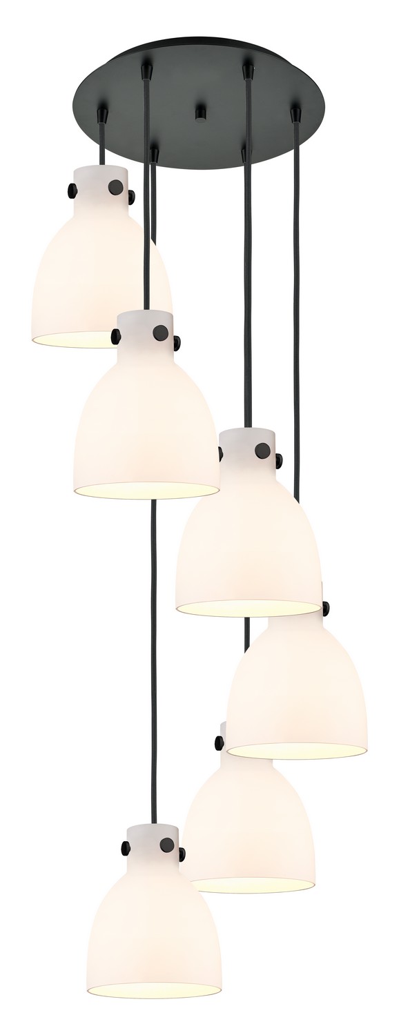 Six Light Pendant by Innovations - Downtown Urban Collection, Matte Black Finish - 116-410-1PS-BK-G412-8WH