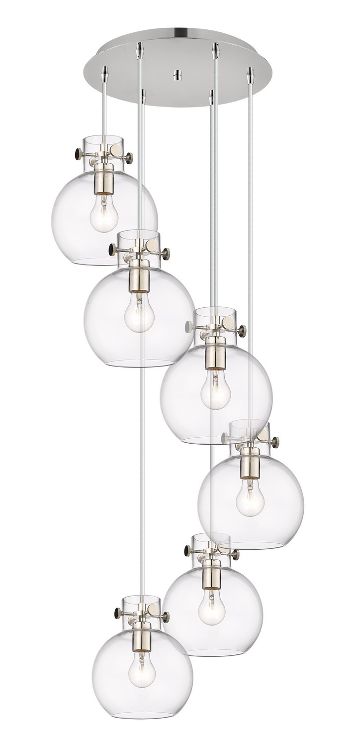 Six Light Pendant by Innovations - Newton Collection, Polished Nickel Finish - 116-410-1PS-PN-G410-8CL