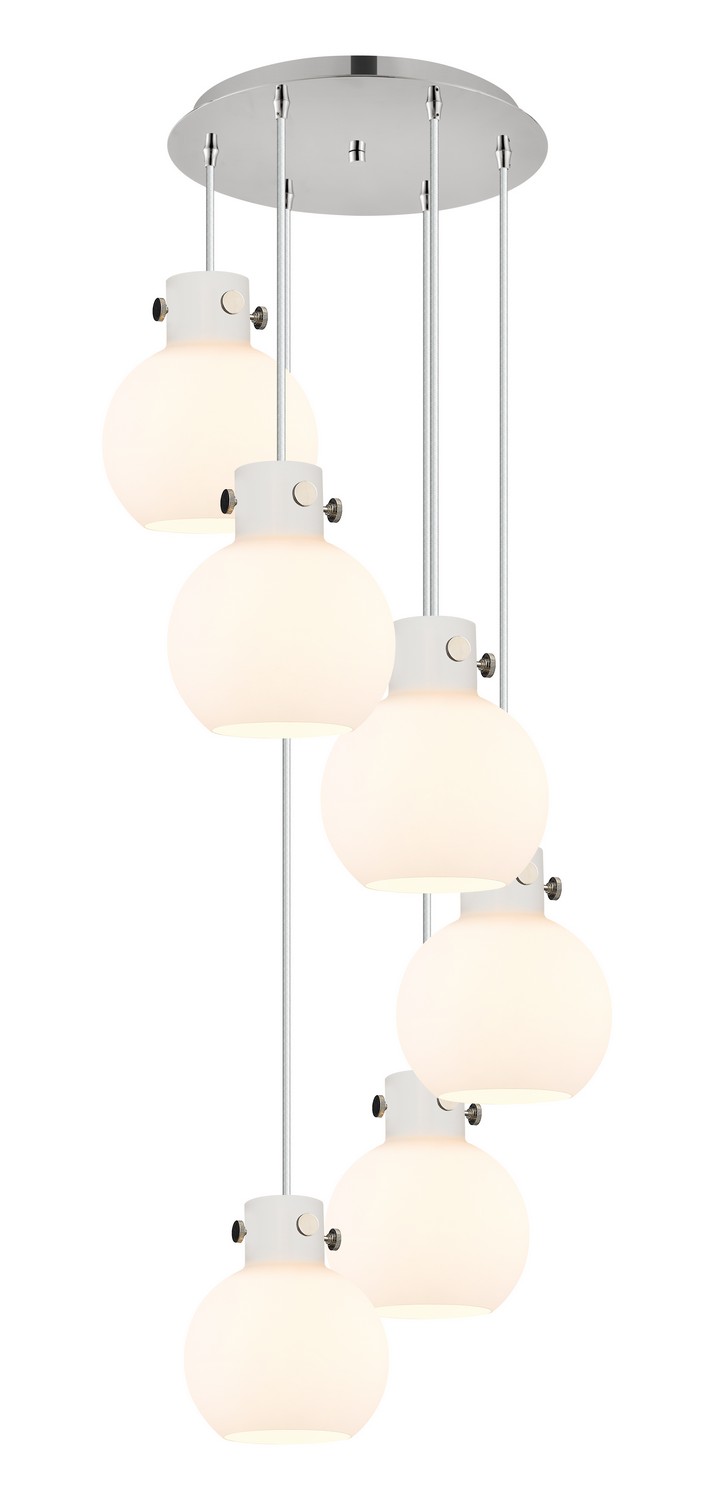 Six Light Pendant by Innovations - Newton Collection, Polished Nickel Finish - 116-410-1PS-PN-G410-8WH