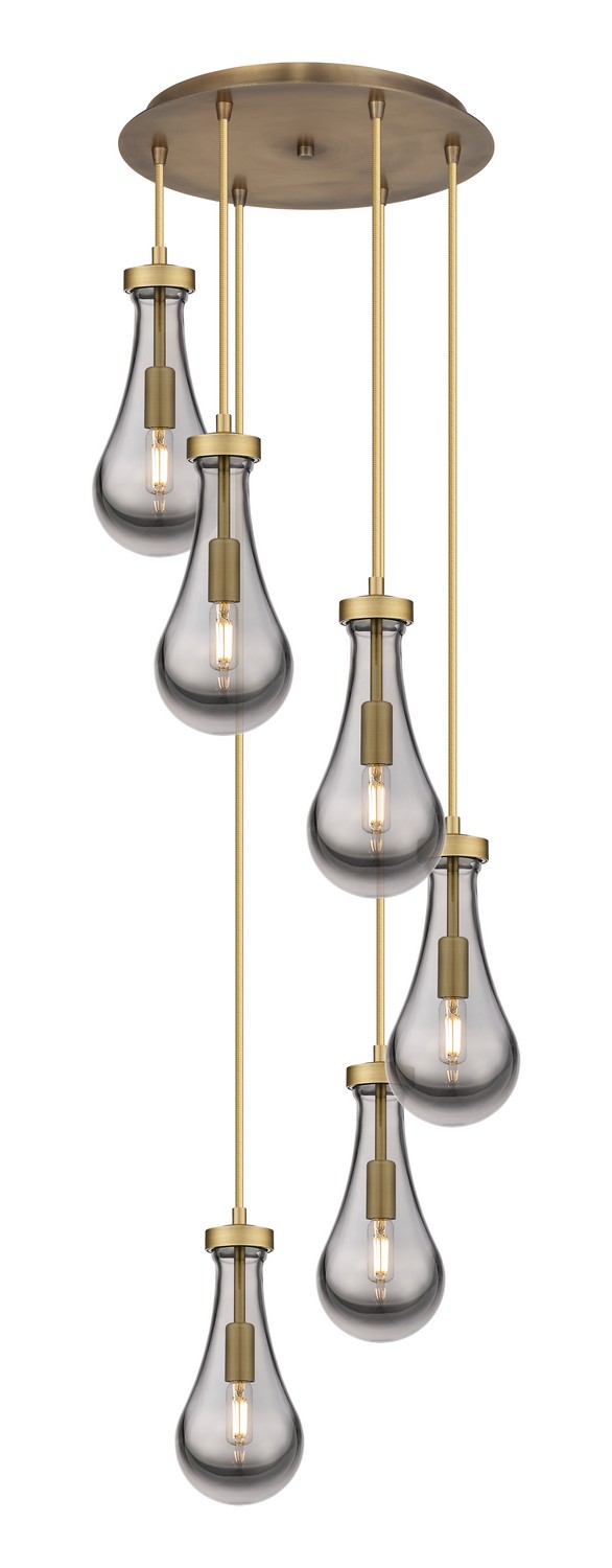 Six Light Pendant by Innovations - Downtown Urban Collection, Brushed Brass Finish - 116-451-1P-BB-G451-5SM