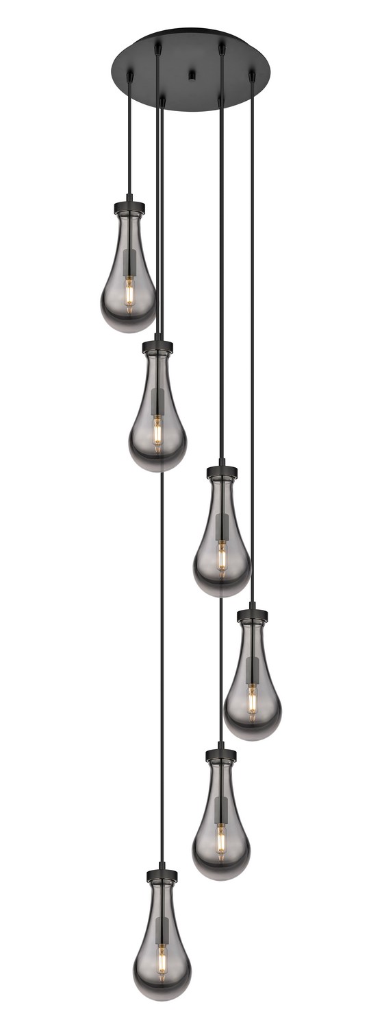 Six Light Pendant by Innovations - Downtown Urban Collection, Matte Black Finish - 116-451-1P-BK-G451-5SM