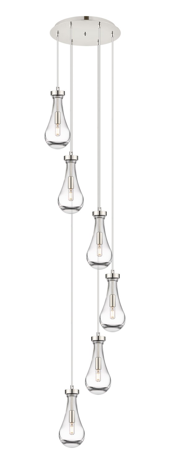 Six Light Pendant by Innovations - Downtown Urban Collection, Polished Nickel Finish - 116-451-1P-PN-G451-5CL