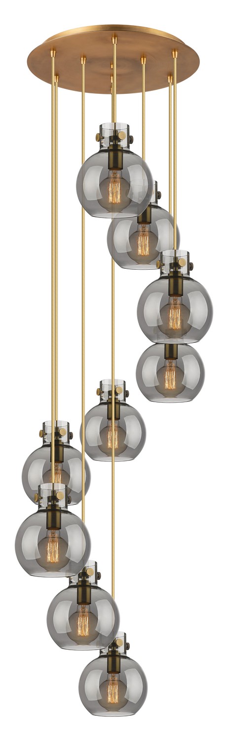 Nine Light Pendant by Innovations - Newton Collection, Brushed Brass Finish - 119-410-1PS-BB-G410-8SM