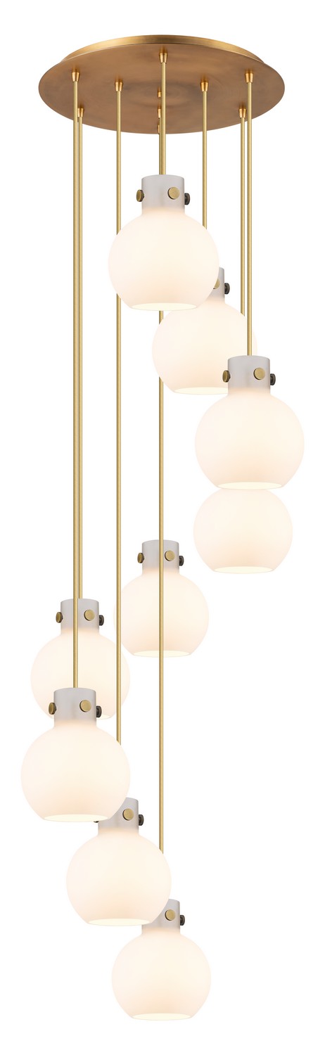 Nine Light Pendant by Innovations - Newton Collection, Brushed Brass Finish - 119-410-1PS-BB-G410-8WH