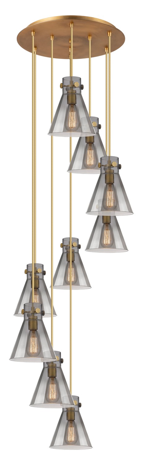 Nine Light Pendant by Innovations - Downtown Urban Collection, Brushed Brass Finish - 119-410-1PS-BB-G411-8SM