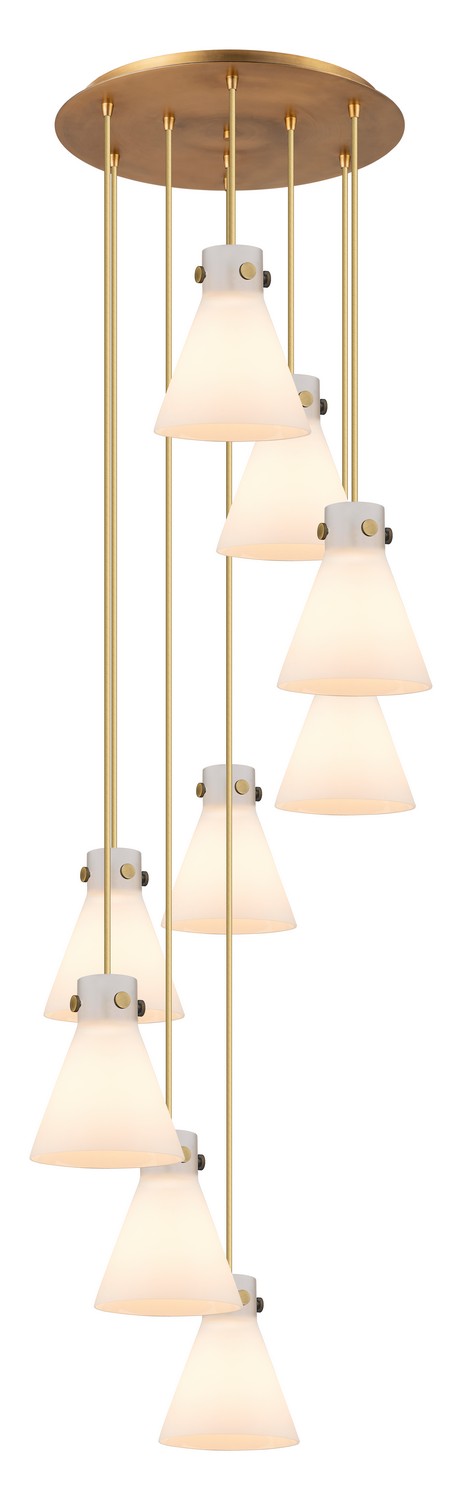 Nine Light Pendant by Innovations - Downtown Urban Collection, Brushed Brass Finish - 119-410-1PS-BB-G411-8WH