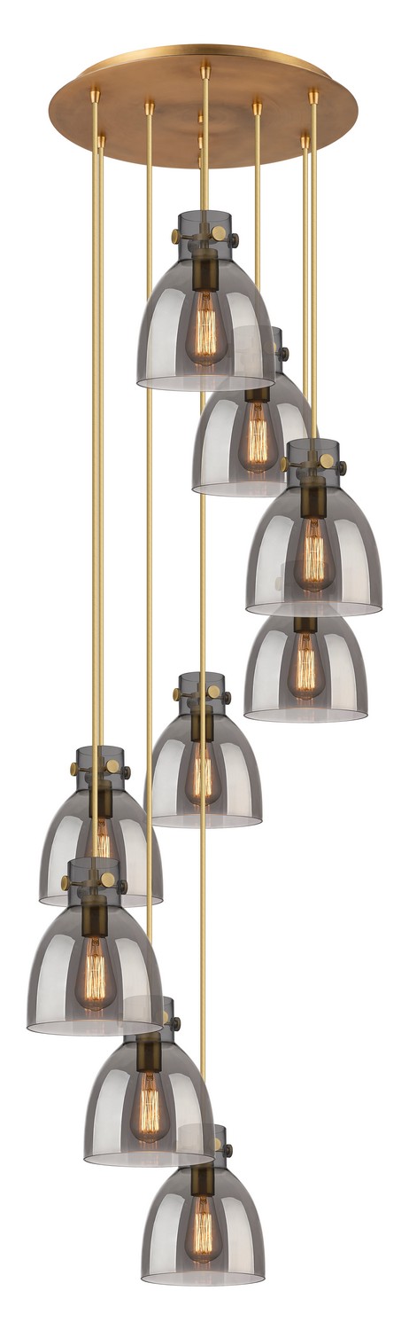 Nine Light Pendant by Innovations - Downtown Urban Collection, Brushed Brass Finish - 119-410-1PS-BB-G412-8SM