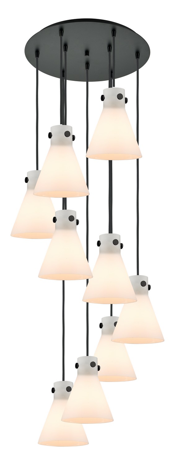 Nine Light Pendant by Innovations - Downtown Urban Collection, Matte Black Finish - 119-410-1PS-BK-G411-8WH