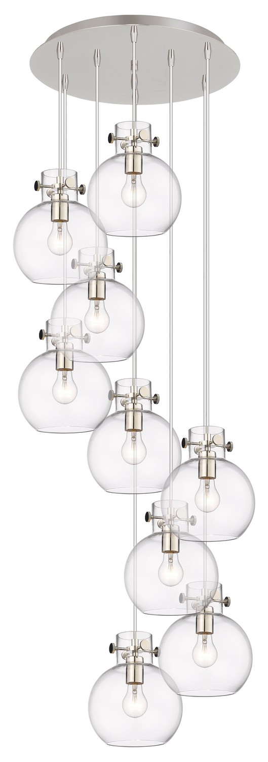 Nine Light Pendant by Innovations - Newton Collection, Polished Nickel Finish - 119-410-1PS-PN-G410-8CL