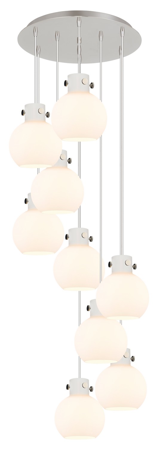 Nine Light Pendant by Innovations - Newton Collection, Polished Nickel Finish - 119-410-1PS-PN-G410-8WH