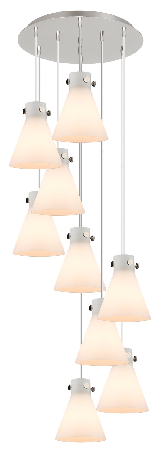 Nine Light Pendant by Innovations - Downtown Urban Collection, Polished Nickel Finish - 119-410-1PS-PN-G411-8WH