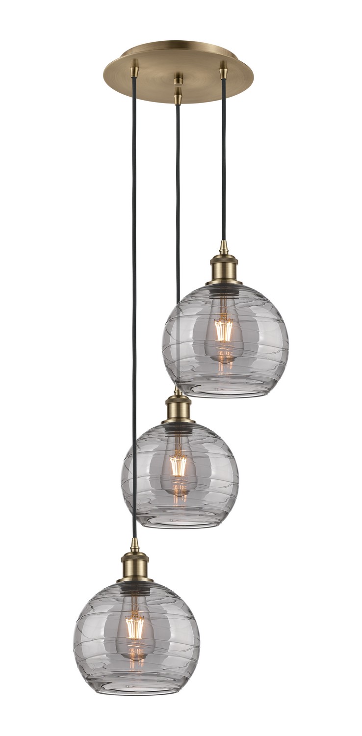 Three Light Pendant by Innovations - Ballston Collection, Antique Brass Finish - 113B-3P-AB-G1213-8SM