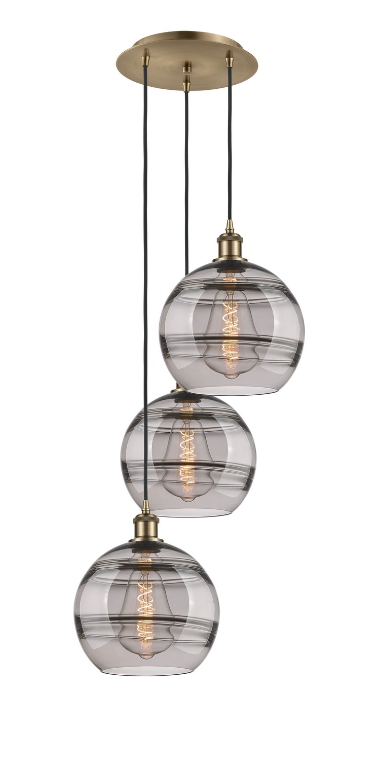 Three Light Pendant by Innovations - Ballston Collection, Antique Brass Finish - 113B-3P-AB-G556-10SM