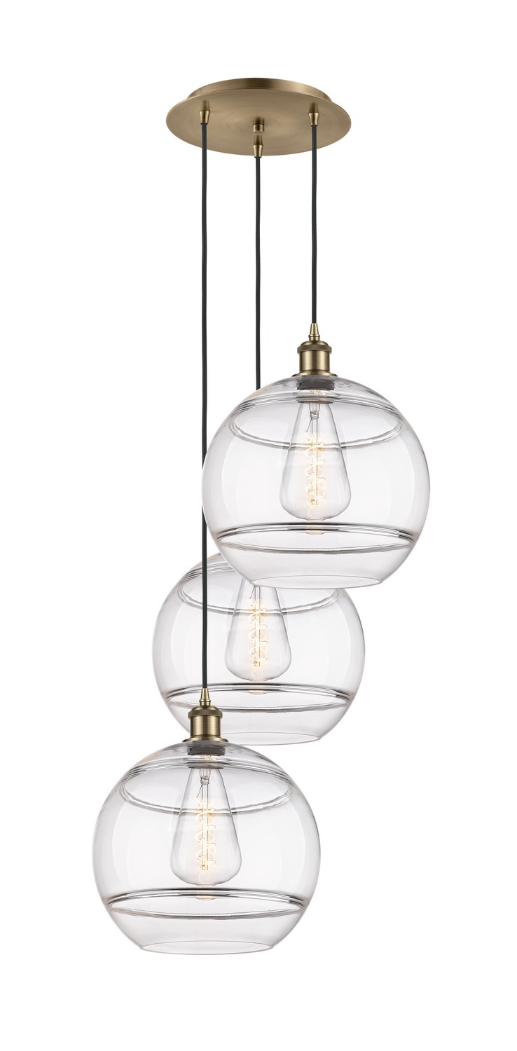 Three Light Pendant by Innovations - Ballston Collection, Antique Brass Finish - 113B-3P-AB-G556-12CL