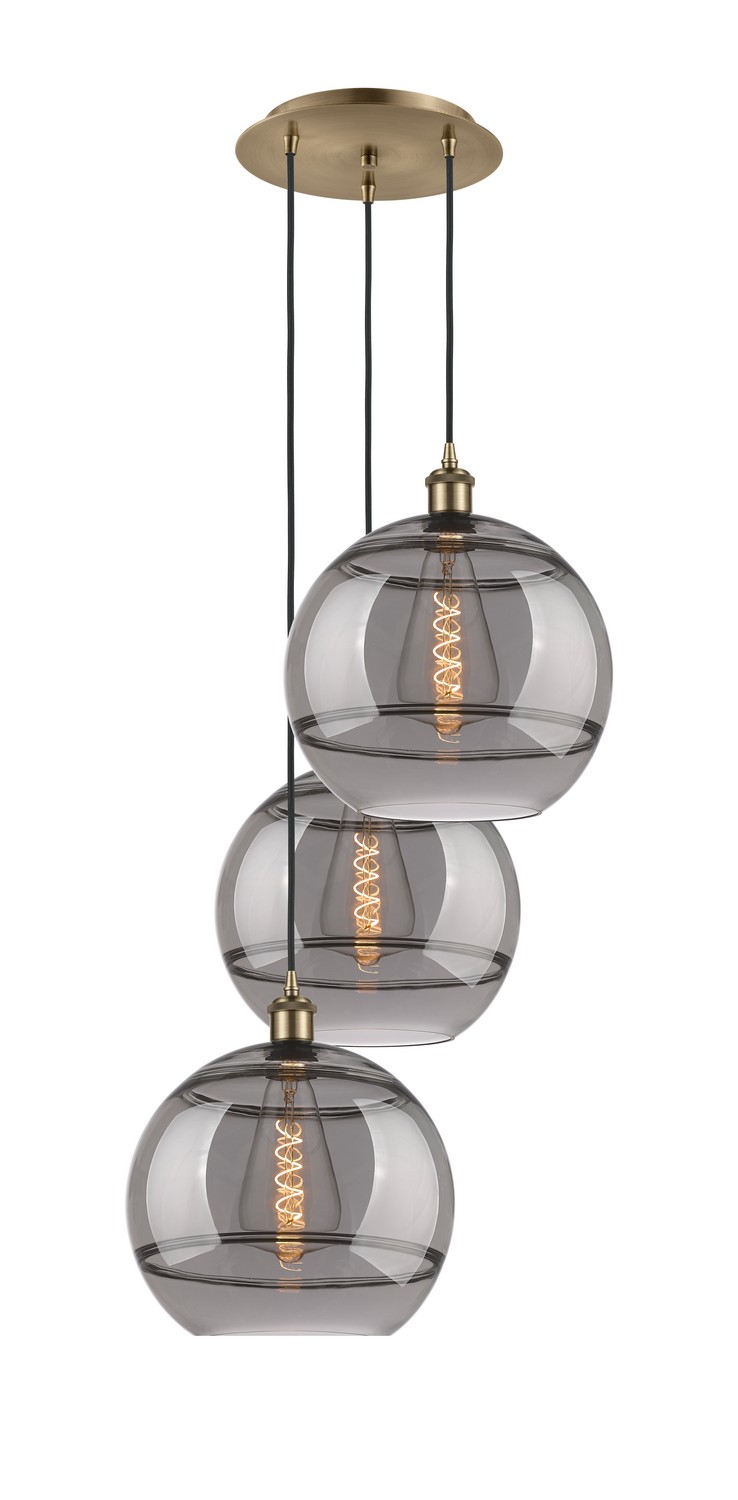 Three Light Pendant by Innovations - Ballston Collection, Antique Brass Finish - 113B-3P-AB-G556-12SM