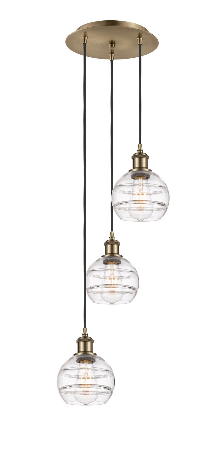 Three Light Pendant by Innovations - Ballston Collection, Antique Brass Finish - 113B-3P-AB-G556-6CL