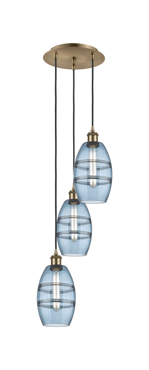 Three Light Pendant by Innovations - Ballston Collection, Antique Brass Finish - 113B-3P-AB-G557-6BL