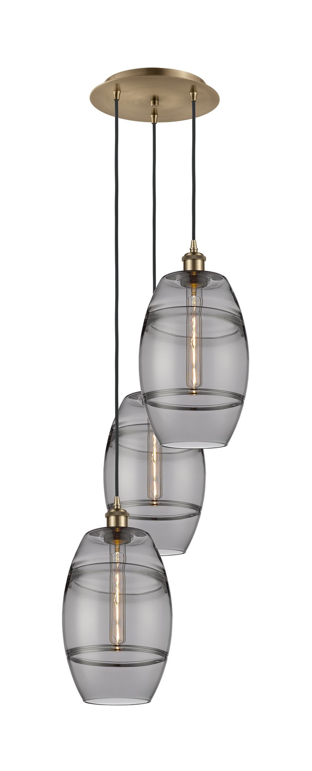 Three Light Pendant by Innovations - Ballston Collection, Antique Brass Finish - 113B-3P-AB-G557-8SM