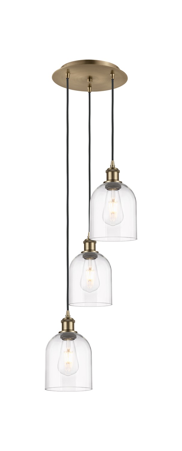 Three Light Pendant by Innovations - Ballston Collection, Antique Brass Finish - 113B-3P-AB-G558-6CL
