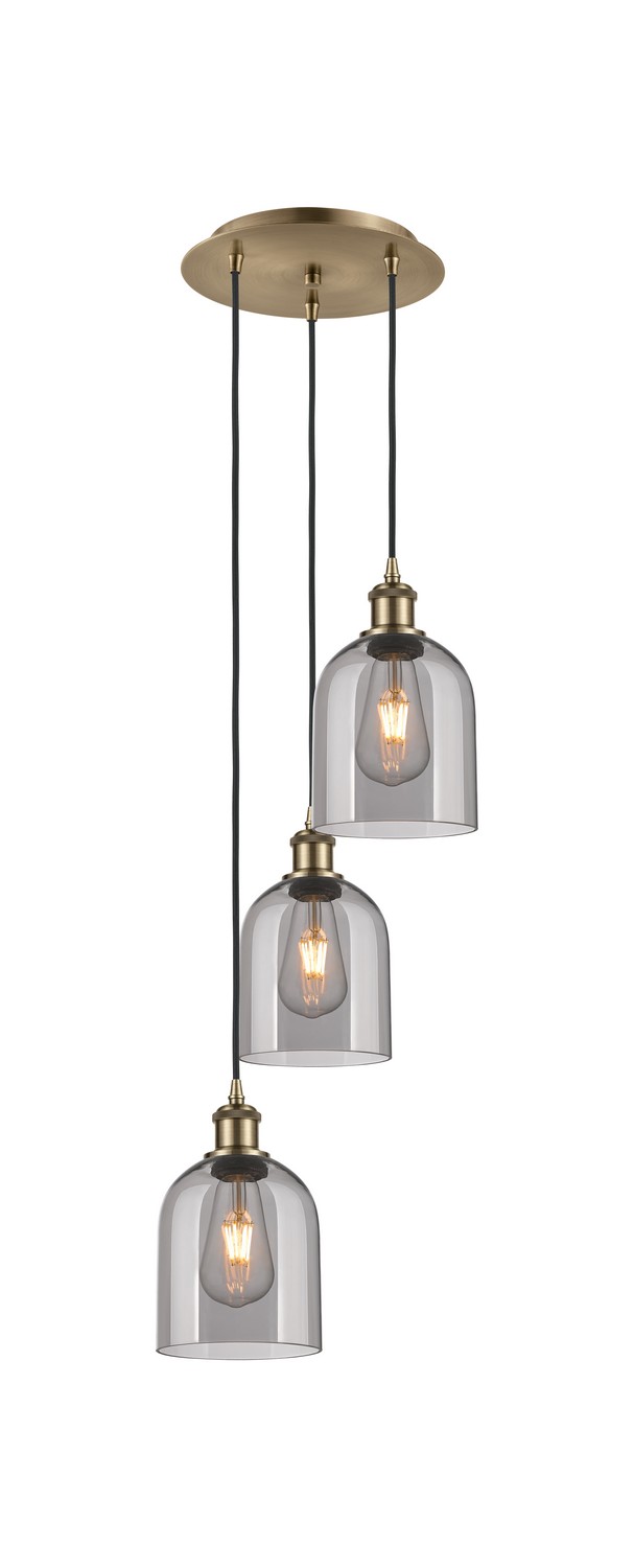 Three Light Pendant by Innovations - Ballston Collection, Antique Brass Finish - 113B-3P-AB-G558-6SM