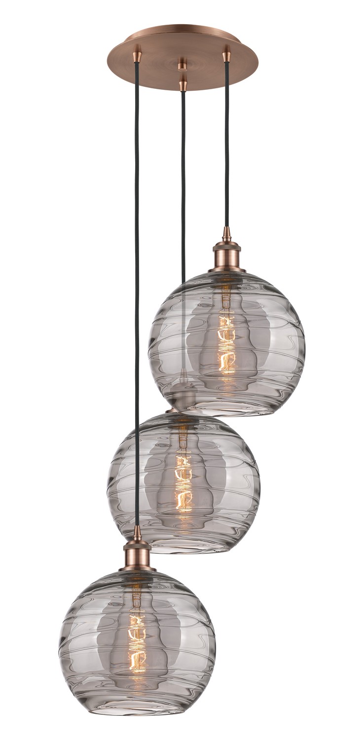 Three Light Pendant by Innovations - Ballston Collection, Antique Copper Finish - 113B-3P-AC-G1213-10SM