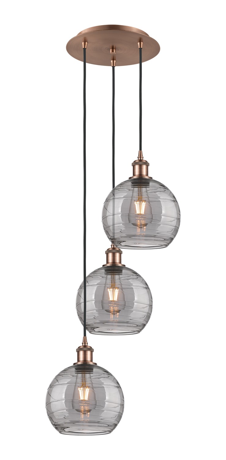 Three Light Pendant by Innovations - Ballston Collection, Antique Copper Finish - 113B-3P-AC-G1213-8SM