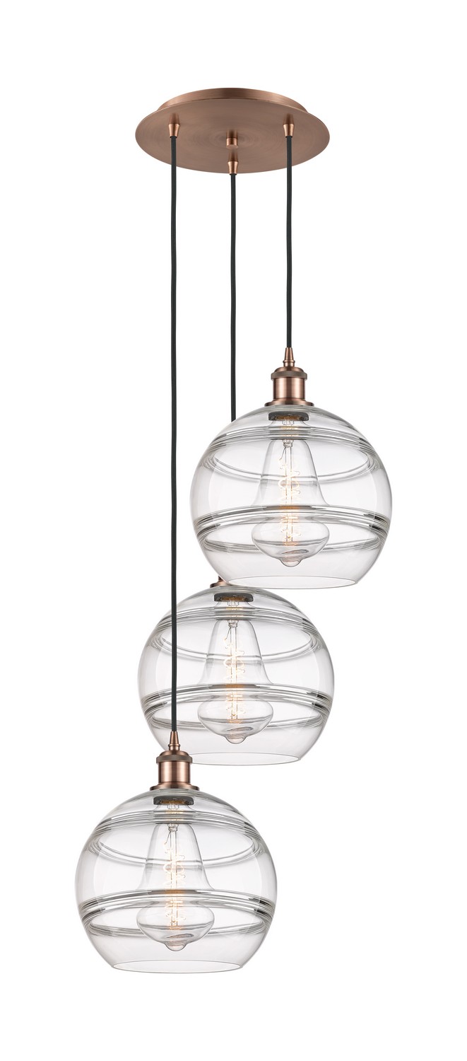 Three Light Pendant by Innovations - Ballston Collection, Antique Copper Finish - 113B-3P-AC-G556-10CL