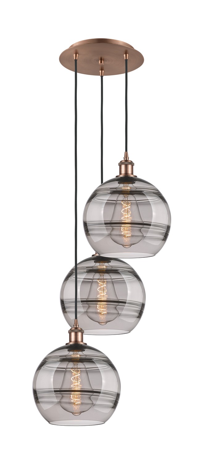 Three Light Pendant by Innovations - Ballston Collection, Antique Copper Finish - 113B-3P-AC-G556-10SM