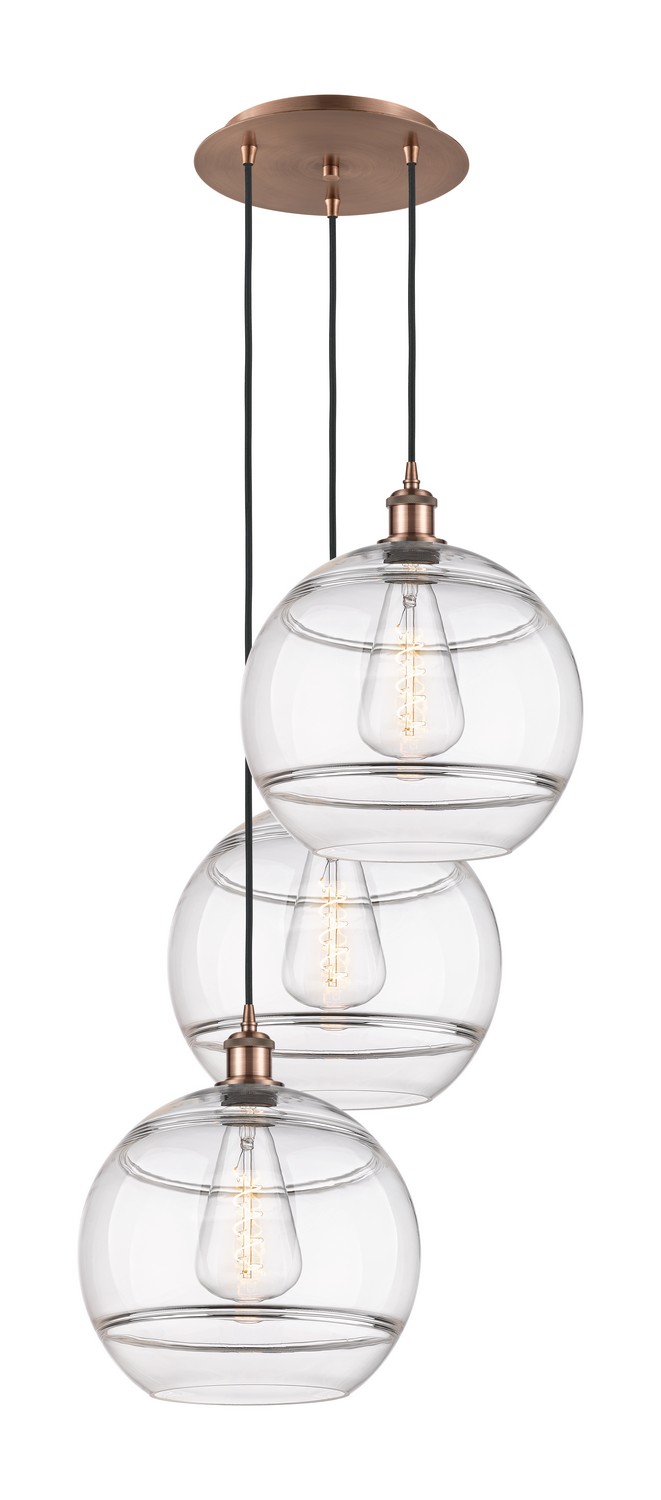 Three Light Pendant by Innovations - Ballston Collection, Antique Copper Finish - 113B-3P-AC-G556-12CL