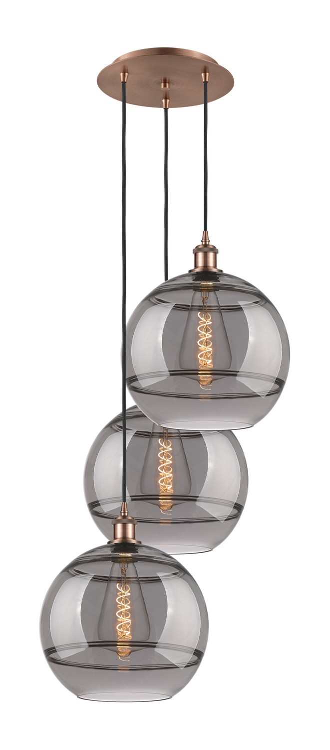 Three Light Pendant by Innovations - Ballston Collection, Antique Copper Finish - 113B-3P-AC-G556-12SM