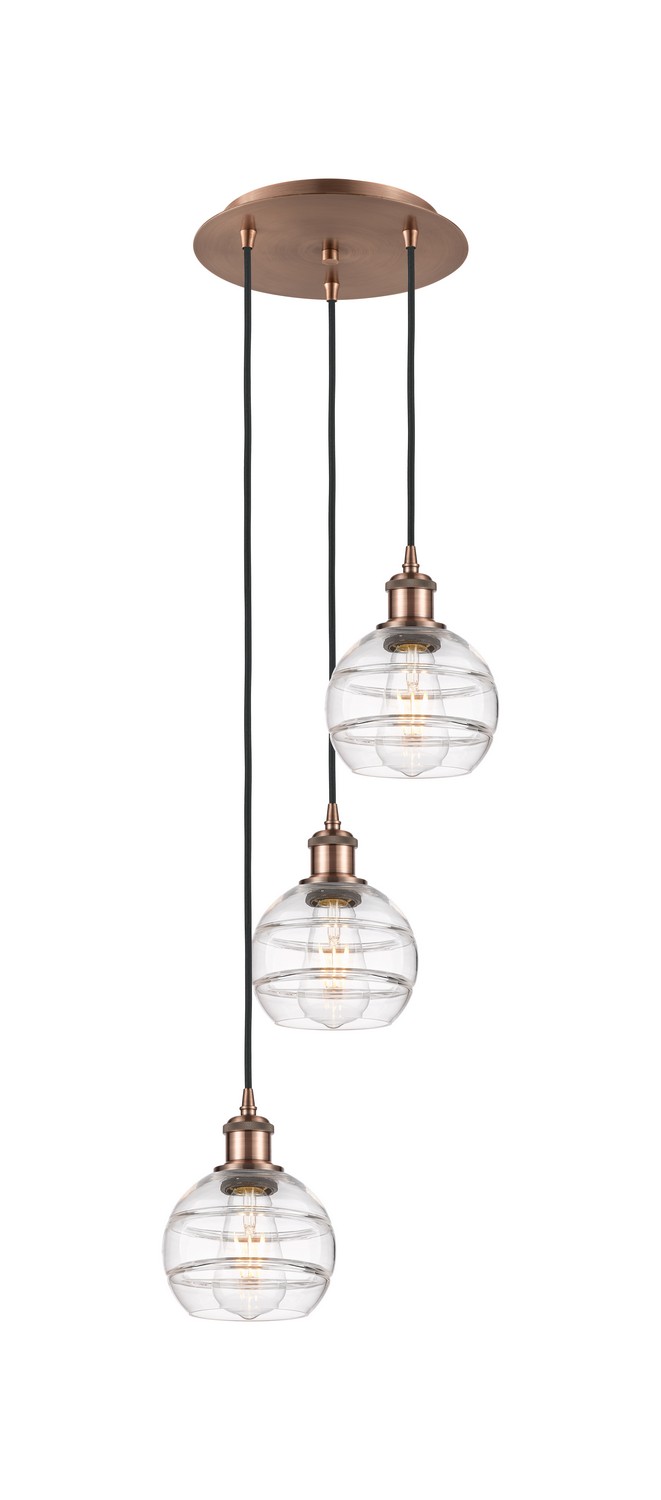 Three Light Pendant by Innovations - Ballston Collection, Antique Copper Finish - 113B-3P-AC-G556-6CL