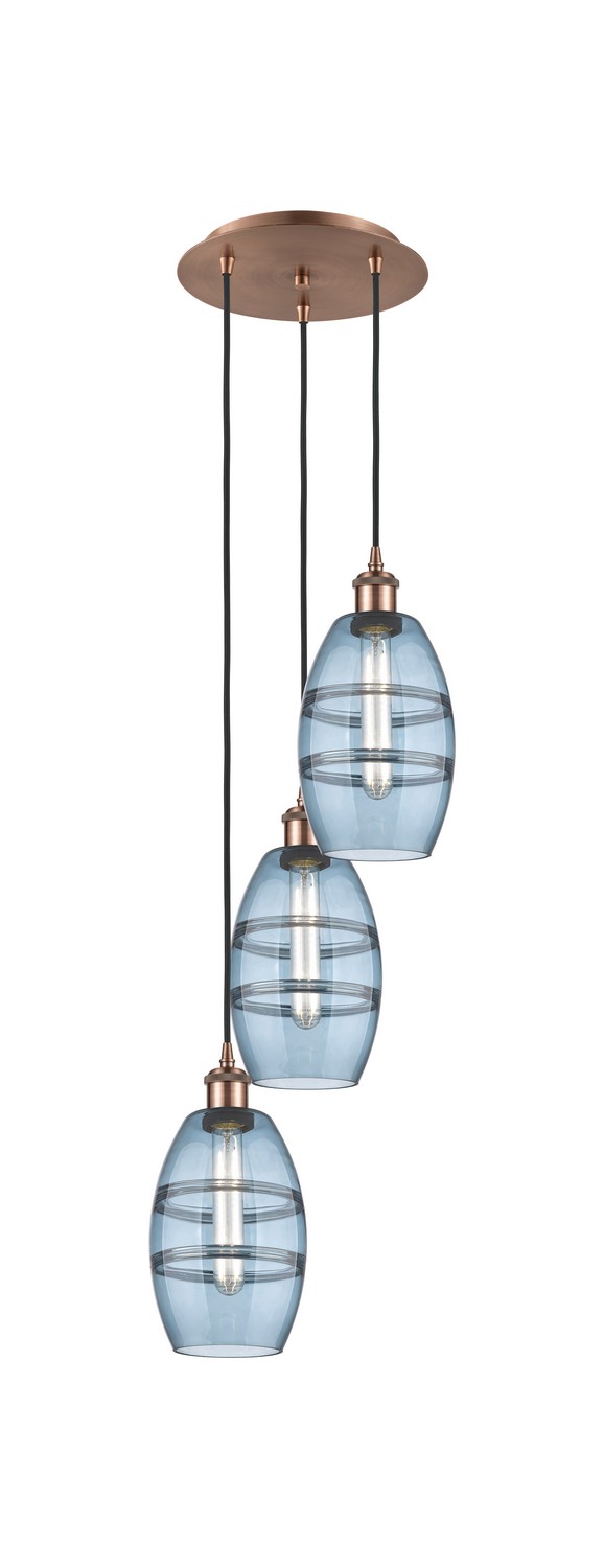 Three Light Pendant by Innovations - Ballston Collection, Antique Copper Finish - 113B-3P-AC-G557-6BL