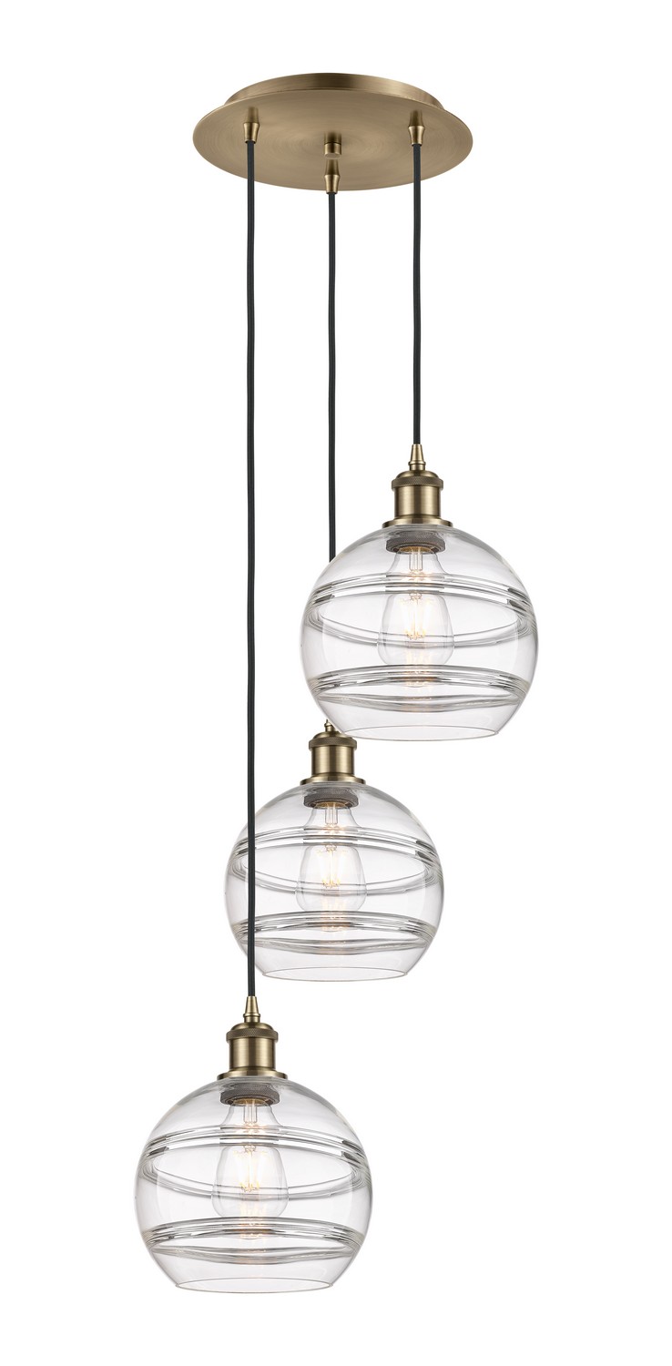 Three Light Pendant by Innovations - Ballston Collection, Antique Brass Finish - 113B-3P-AB-G556-8CL