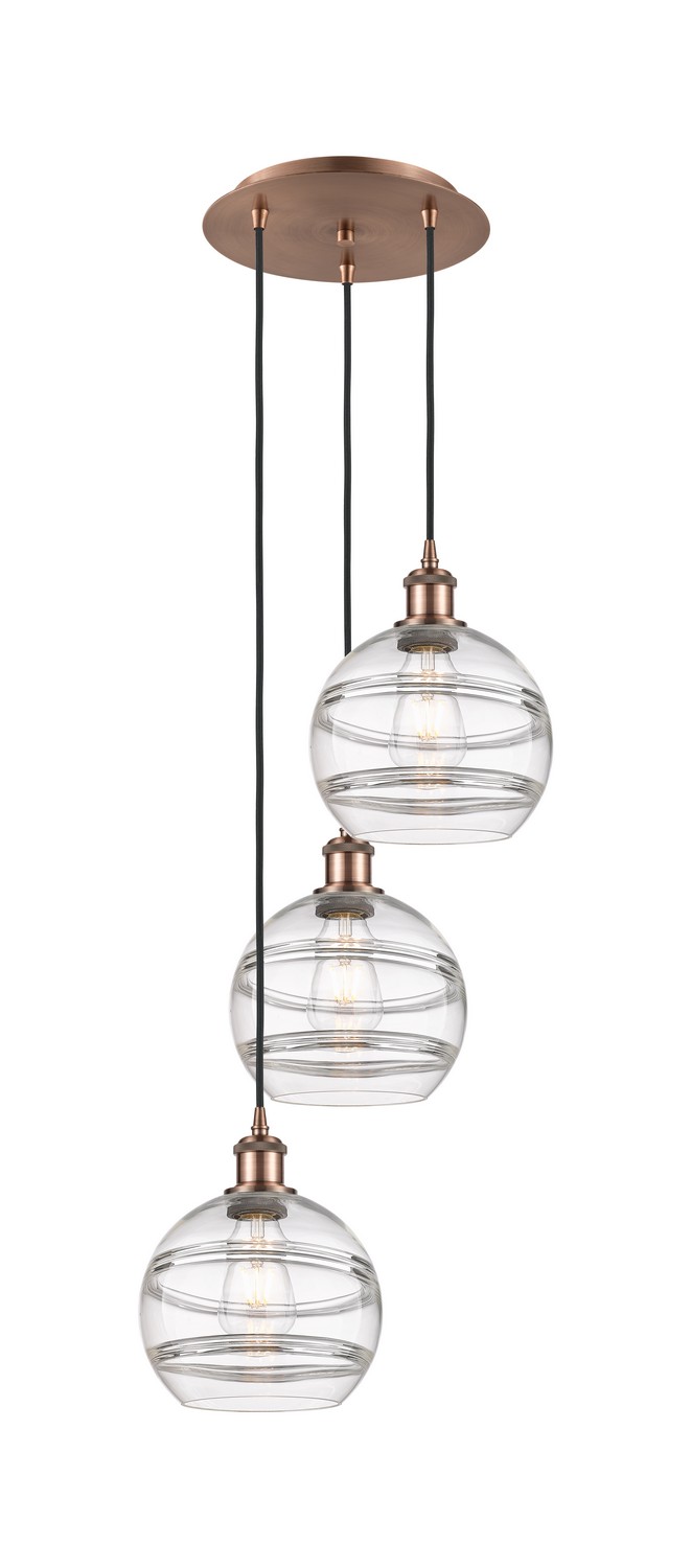 Three Light Pendant by Innovations - Ballston Collection, Antique Copper Finish - 113B-3P-AC-G556-8CL