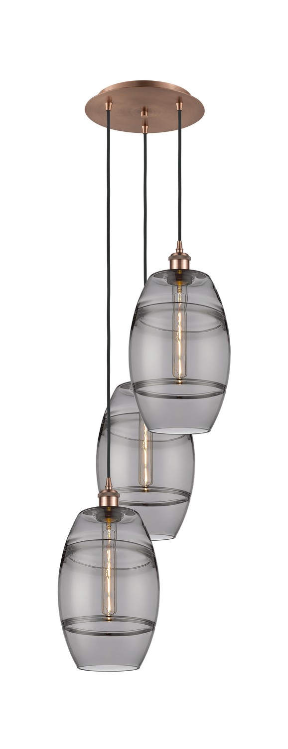 Three Light Pendant by Innovations - Ballston Collection, Antique Copper Finish - 113B-3P-AC-G557-8SM