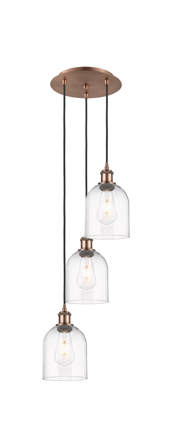Three Light Pendant by Innovations - Ballston Collection, Antique Copper Finish - 113B-3P-AC-G558-6CL