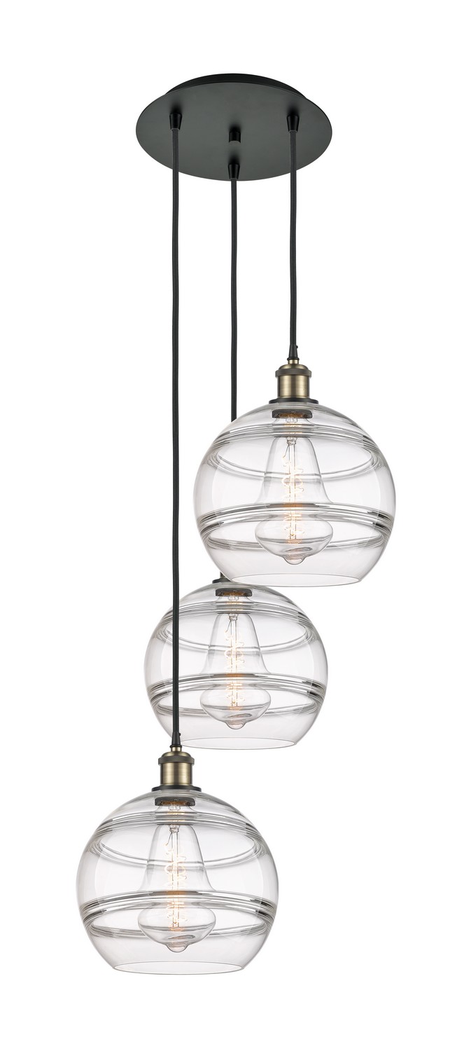 Three Light Pendant by Innovations - Ballston Collection, Black Antique Brass Finish - 113B-3P-BAB-G556-10CL