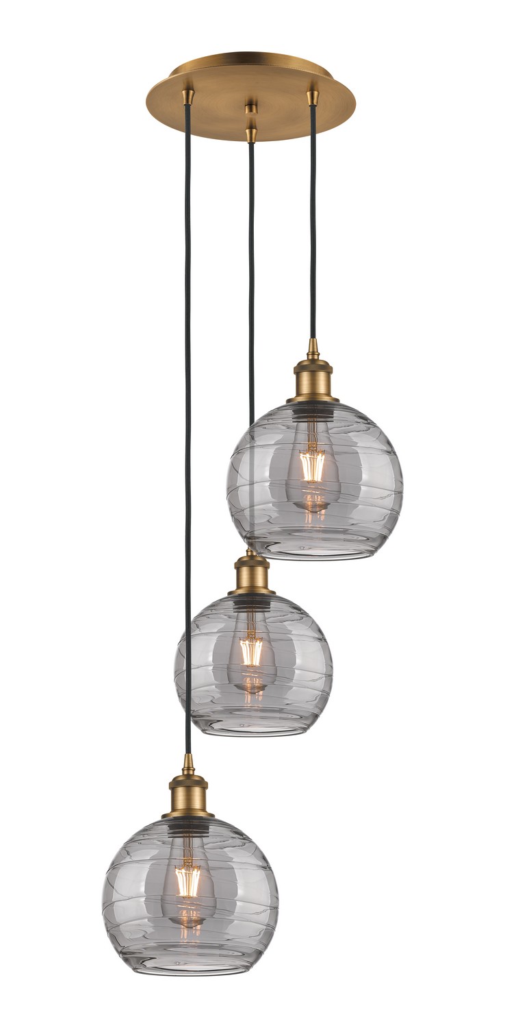 Three Light Pendant by Innovations - Ballston Collection, Brushed Brass Finish - 113B-3P-BB-G1213-8SM
