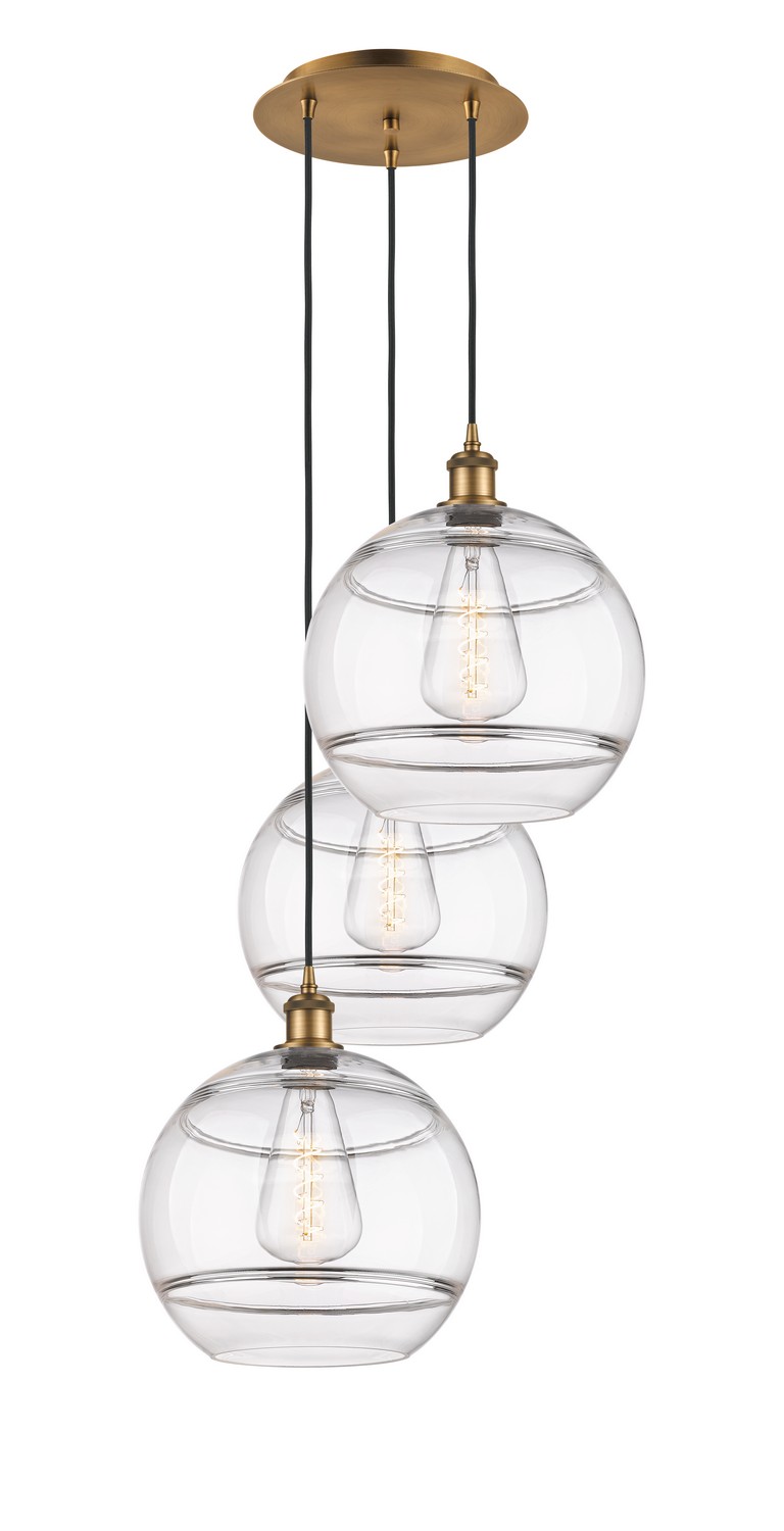 Three Light Pendant by Innovations - Ballston Collection, Brushed Brass Finish - 113B-3P-BB-G556-12CL