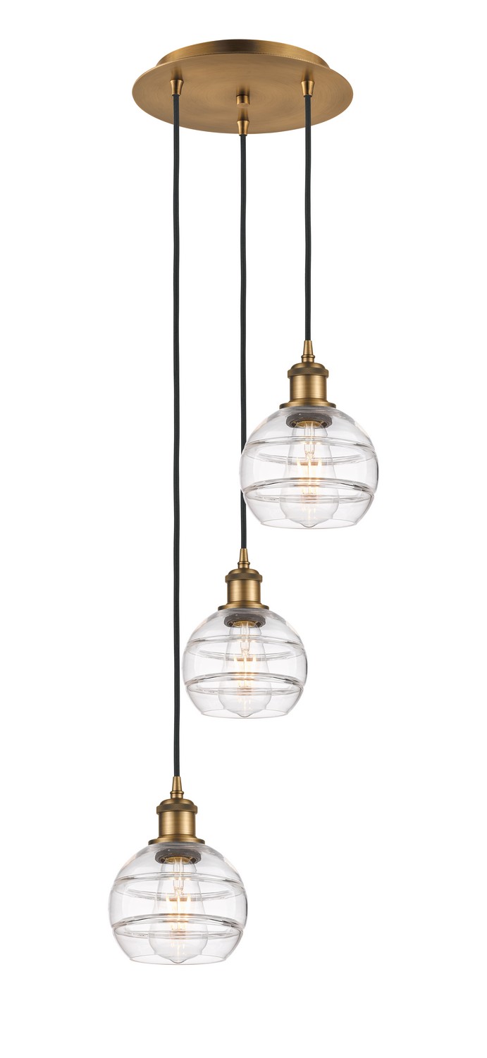 Three Light Pendant by Innovations - Ballston Collection, Brushed Brass Finish - 113B-3P-BB-G556-6CL